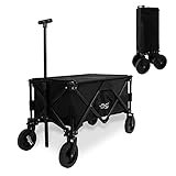 CCLIFE Bollerwagen Faltbar bis 80kg Belastbar Breite All Terrain Reifen Handwagen Klappbar mit Teleskopstange Bremsen Schwarz