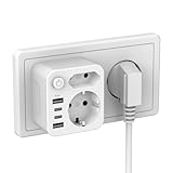 ZENIJUST Mehrfachsteckdose mit USB, Steckdosenadapter(4000W 16A) mit 2 USB A und 2 USB C(5V/3.4A), Doppelstecker für Steckdose, Energiesparschalter zum Stromsparen, Mehrfachstecker für Zuhause, Reise