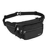 ProCase Bauchtasche Gürteltasche Wasserdicht Hüfttasche für Herren und Damen Klein Nylon Fanny Pack mit 6 Reißverschlusstaschen für Outdoor Reisen Sport Wandern Joggen Hundespaziergänge -Schwarz