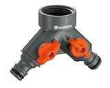 Gardena 2-Wege-Ventil: Wasserverteiler für Wasserhahn mit 33,3 mm (G 1 Zoll)-Gewinde, für gleichzeitigen Anschluss von zwei Geräten, beide Ausgänge regulierbar (940-20)