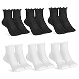 ROMISBABA 6 Paare Rüschen Söckchen Damen Kurzsocken aus Atmungsaktivem Baumwollmischgewebe Angenehm und Feuchtigkeitsregulierend in Schwarz und Creme für Alltag und Freizeit