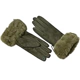 UALXPAO Winterhandschuhe für Damen Damen Winterhandschuhe aus Wildleder mit Touchscreen, warme Handschuhe Kunstpelz, Stickerei und dickem Samt(Dark Green)