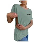 Damen Stillshirt Kurzarm Umstandsshirt Stillen Stillfreundliches Umstandsmode T-Shirt mit Reißverschluss Mama's Boobery Always On Tap Oberteil Elegant Schwangere Nursing Tops (Green-3, M)