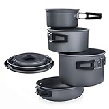 yourGEAR Ranger V - 7-teiliges Camping Kochgeschirr Set für 4-5 Personen - Langlebiges, antihaftbeschichtetes Aluminium - Topf Pfannen Set im Netzbeutel für Camping und Outdoor