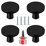 Ainiv 4 Stück Möbelknöpfe Matt-Schwarz, Schubladenknopf Möbelknöpfe, Einlochgriff mit Schrauben für Schrank, Edelstahl Runde Türgriffe Schubladengriffe für Kleiderschrank, mit Einem Schraubendreher