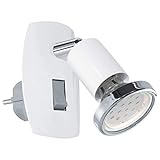 EGLO Steckdosenspot Mini, 1 flammige Steckerleuchte, Steckdosenlampe aus Stahl, Farbe: Weiß, chrom, Fassung: GU10, inkl. Schalter