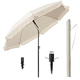 Menz Sonnenschirm Strand Ø 180 cm, 3er Set - Strandschirm windfest stabil, UPF50+ Sonnenschirm Strand mit UV-Schutz, Strandschirm mit Bodenhülse & Schutzhülle, Beige