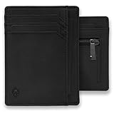 AKIELO Kartenetui mit RFID Schutz, Reißverschluss-Münzfach und Geschenkbox – Minimalistisch Herren Geldbörse – Ultradünne Wallet (Bravo - Schwarze Ausgabe mit Reißverschluss)