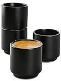 Espressotassen Schwarz 4er Set aus Keramik - Stapelbares Design - Dickwandig - Spülmaschinenfest - 70 ml