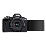 Canon EOS R50 Systemkamera + RF-S 18-45 is STM Objektiv - Spiegellose Kamera (Digitalkamera mit Autofokus und Motiverkennung für Augen Tiere Fahrzeuge, 4k Videokamera, 15 Bilder pro Sekunde) schwarz