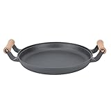Fictory BBQ Grillpfanne, Gusseisenpfanne mit Holzgriffen, Antihaftbeschichtung für Steak & Fleisch, vielseitig für Indoor/Outdoor Kochen, 30 cm