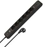 Brennenstuhl Steckdosenleiste 6-Fach mit USB und Überspannungsschutz (Mehrfachsteckdose mit 1x USB C PD 20W zum Schnellladen und 1x USB A 20W, Schalter, 2m Kabel) schwarz