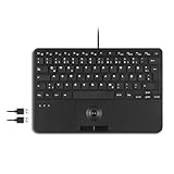 Perixx PERIBOARD-526 DE, kabelgebundene Mini-USB-Tastatur mit Trackball - X-Typ Scherentasten - 11,18x7,17x1,1 Zoll - 2 USB-Hubs integriert - DE Layout