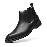SANNAX Herren Chelsea Stiefel Boots Stiefeletten Business Formelle Mokassins Abendschuhe Formal(EU42,Schwarz)