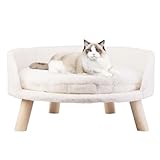 BingoPaw Katzensofa Luxus Katzensofa große Katzen katzensessel Katzenhocker erhöhtes Katzenbett mit Katzenkissen, Haustiersofa Hundesofa für kleine Hunde, 40cm beige