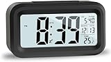 JOPHEK LCD Digitaler Wecker, Reisewecker mit Temperatur Schlummerfunktion, Lichtsteuerung Intelligenter Wecker für Schlafzimmer Home Office