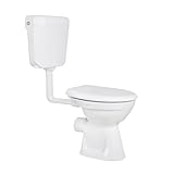 Komplettset Stand WC Abgang Waagerecht Wand Tiefspüler + Deckel + Spülkasten