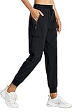 Libin Damen Cargohose Jogginghose Leichter Trekkinghose Wanderhose Schnelltrocken Wasserdicht Outdoorhose Sportlich Freizeit Reise, Schwarz, L
