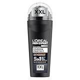 L'Oréal Men Expert XXL 5in1 Deoroller für Männer, Deo Roll-On gegen starken Schweißgeruch, Schwitzen, Achselnässe und weiße Rückstände, Herren 48H Deodorant ohne Alkohol, Carbon Protect, 1 x 100ml