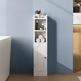 MYBEILEYI Kleiner Badezimmer-Aufbewahrungsschrank, schmaler Aufbewahrungsschrank mit Türen und verstellbaren Regalen, freistehend, Bodenecke, Toilettenpapier-Organizer für kleine Räume, Weiß