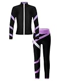 Aiihoo Mädchen Sportanzug Kinder Jogginganzug Sweatshirt +Sport Leggings/Shorts Sporthose Trainingsanzug Trikotanzug Yoga Fitness Workout Laufen Tanz Lila 134-140