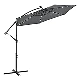 Juskys Ampelschirm Brazil 350 cm LED-Beleuchtung Solar & Kurbel - UV-Schutz wasserabweisend knickbar - Sonnenschirm Marktschirm Gartenschirm - grau