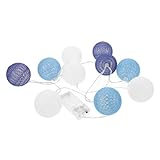Ciieeo LED Lichterkette mit Baumwollkugeln in Blau Batteriebetrieben 15m lang für Innenbereich für Zimmer und Partydekoration