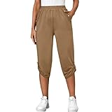 WUFANGBU Hose Mittlere Waden Lange Hose Mit Elastischem Bund Lose Kurze Hosen Für Damen Lässig L Khaki