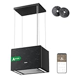 Ciarra CBCG4850 A+++ Inselhaube Umluft Freihängend 48 cm 700m³/h Smart App Touch Bedienung 3 Stufen Booster Dunstabzugshaube mit CBCF003 Aktivkohlefilter Insel Pinnacle Ash Concrete Glas Schwarz