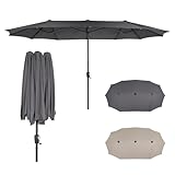 Fullwatt Sonnenschirm 400 x 200 cm, Extra Großer Sonnenschirm Balkon, Gartenschirm mit 12 Rippen, UV-Schutz, Wasserabweisend, Windfest, Terrassenschirm, für Balkon, Outdoor, Strand, ohne Ständer, Grau