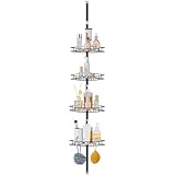 Hoomtaook Teleskop Duschregal, Duschablage Ohne Bohren Ecke Edelstahl Eckregal mit 4 Duschkorb, Teleskopregal Bad Höhenverstellbar 85-325cm für Badezimmer und Küche, Schwarz