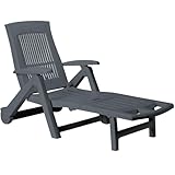 Casaria® Sonnenliege Klappbar Gartenliege mit Rollen Wetterfest 5-Fach Verstellbar 120kg Belastbar Kunststoff 195x72cm Pool Relaxliege Faltbar Grau