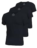 Comfneat Herren 3-Pack Elastisch T-Shirts V-Ausschnitt Baumwolle Elasthan Unterhemden (Black V-Neck 3-Pack, L)