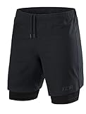 TCA Ultra Laufhose Herren 2 in 1 Kurze Sporthose Trainingsshorts Laufshorts mit integrierter Kompressionshose und Reißverschlussfach - Schwarz (Reißverschlusstasche), L