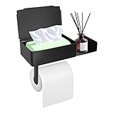 Ziyonix Toilettenpapierhalter Ohne Bohren, Edelstahl Toilettenpapierhalter mit Feuchttücherbox Edelstahl Anti-Fingerabdruck Selbstklebend Klopapierhalter mit Ablage für Badezimmer Matt