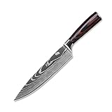 Kochmesser Küchenmesser Fleischmesser Scharfe Japanisches Messer aus Deutschem Edelstahl Klingenlänge 21cm, Ergonomischer Pakkawood Grifen für Haus und Restaurant