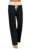 Ekouaer Damen Pyjamahose Lang Jogginghose Damen Weiche Schlafanzughosen Für Damen Schlafhose mit Kordelzug Schwarz L