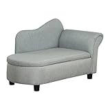 HOMCOM Kindersessel, Kindercouch, Kindersofa mit Stauraum, Chaiselongue für Kinder 1,5-3 Jahre, Schlafsofa für Kinderzimmer, Leinenoptik, Massivholz, Hellgrau, 80 x 40 x 49 cm