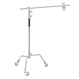 NEEWER Pro 100% Metall C Ständer Lichtständer mit Rädern, max. Höhe 330 cm Verstellbarer Reflektorständer mit 120 cm Auslegerarm und 3 Riemenscheiben für Foto Studio-Videoreflektor, Monolight usw.