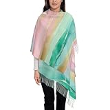 Damen Schal Xxl Warm Weich Strickschal Rosa Und Grüne Streifen Mit Farbverlauf Lange Winterschal Herbstschal Fransen Wollschal Frauen Deckenschal Halstuch Scarf Poncho Cape