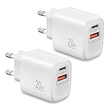 LUOSIKE 20W iPhone Ladegerät (2er Pack), USB C Netzteil/Power Adapter, 2-Port-Stecker mit PD / QC3.0, Schnellladegerät Kompatibel mit iPhone 15/13/12/11/Pro Max/Mini/SE/XS/XR/X/8, Samsung S23/S22/S21