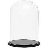 BELLE VOUS Glasglocke groß mit Holzboden - Glaskuppel mit Holzboden - Glasglocke 30 cm - Glas Glocke - Glasglocke Deko - Glaskuppel Deko - Tischdeko - schwarz transparent
