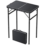 JiGiU Campingtisch 60x40cm Klapptisch mit 3 Höhenverstellbar 27cm/51cm/74cm Aluminium-Rahmen Kompakt Grilltisch für Garten Küche Picknick Innen- und Außenbereich Koffertisch (Schwarz)