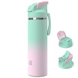 OISIZ Isolierte Edelstahl Trinkflasche 720ml mit 2 in 1 Strohhalmdeckel,Sicherheitsschloss mit einem Klick,100% auslaufsicher,hält 24 Stunden lang kalt,24 oz Vakuum Wasserflasche für Reisen und Sport