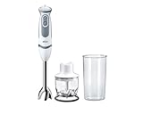 Braun Stabmixer MQ 5220WH Stabmixer – MultiQuick 5 Vario Pürierstab mit Edelstahl Mixfuß, 1000 Watt, inkl. 2-teiligem Zubehör-Set, weiß/grau