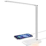 BIENSER Schreibtischlampe LED, 560LM Bürolampe Tischlampe mit 5 Farben & 10 Helligkeitsstufen Dimmbar, Schreibtischleuchte mit Nachtlicht, USB-Anschluss, Memory-Funktion, 30 Min Auto Timer, 6000K, 10W