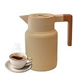 Thermoskanne Kaffeekannen Aus Edelstahl, Thermosflasche Vakuum Isolations Holzgriff, Für Heißen Und Kalten Teekaffee, Küche, Büro, Hotel (Beige,1300ml)