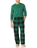 Amazon Essentials Herren Pyjama-Set aus Flanell (erhältlich in Big & Tall), Grün/Buffalokaros, L