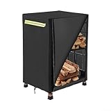 Zilimontt Kaminholzregalabdeckung für den Außenbereich, wasserdicht, 210D-Oxford-Gewebe, mit Reißverschluss und reflektierenden Griffen für Holzhalter, Schutz, 48 x 43 x 85 cm