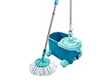 Leifheit Set Clean Twist Disc Mop Ergo 2.0 mit Rollwagen, Bodenwischer mit Mikrofaser Bezug für nebelfeuchte Reinigung auf Fliesen und Laminat, Wischmopp mit Click-System und Schleudertechnologie